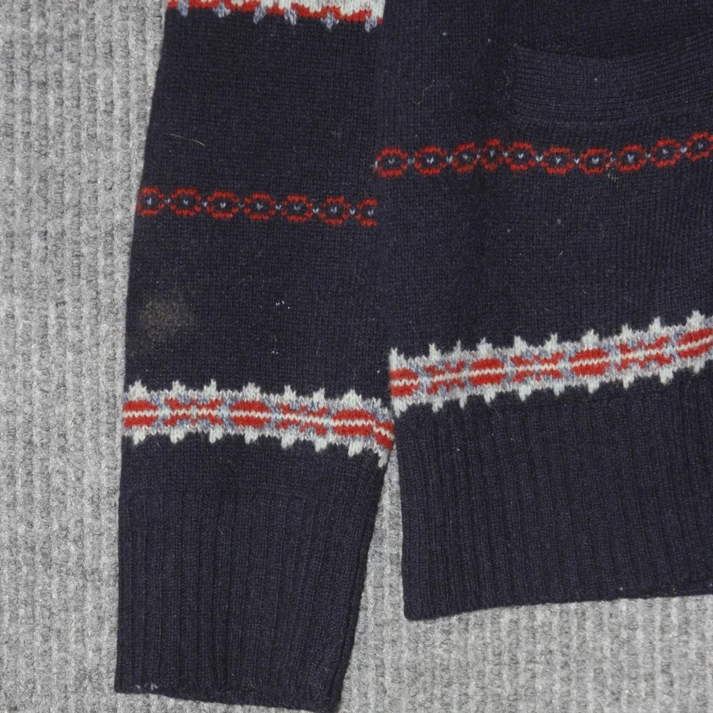J Crew Shawl Collar Cardigan Mens M Navy Blue Fair Isle‎ Lambs Wool F7549